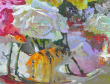 American Legacy Fine Arts presents "Roses with Goldfish and Koi" a painting by David Gallup.