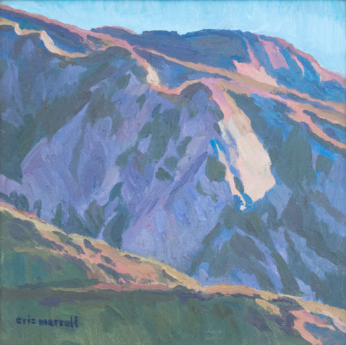 American Legacy Fine Arts presents "Evening Crumbles into the Hills; Angeles National Forest, Hwy 2, Near Red Box" a painting by Eric Merrell.