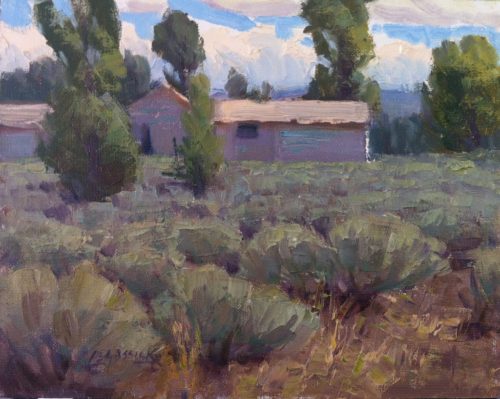 American Legacy Fine Arts presents "Cabin in a Sea of Sage; Jackson Hole, Wyoming" a painting by Jean LeGassick.