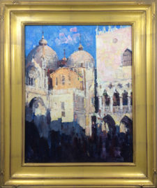 American Legacy Fine Arts presents "Summer Sunset at Piazza San Marco, Venice" a painting by Jove Wang.