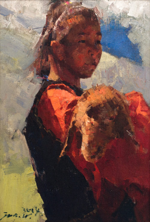 American Legacy Fine Arts presents "Tibetan Shepherdess" a painting by Jove Wang.