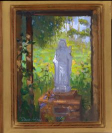American Legacy Fine Arts presents "St. Theresa in the Garden; Mission San Juan Capistrano" a painting by Peter Adams.