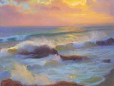 American Legacy Fine Arts presents "Evening Waves at Leo Carrillo Beach" a painting by Peter Adams.