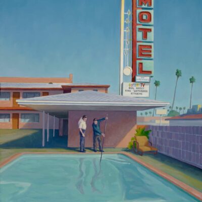 American Legacy Fine Arts presents "Motel Pool Cleaner" a painting by Tony Peters.