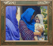 American Legacy Fine Arts presents "Daughters of Jerusalem; Unto us a Child is Born" a painting by Peter Adams.