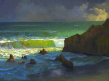 American Legacy Fine Arts presents "Afternoon Storm at Leo Carillo Beach, Malibu" a painting by Peter Adams.