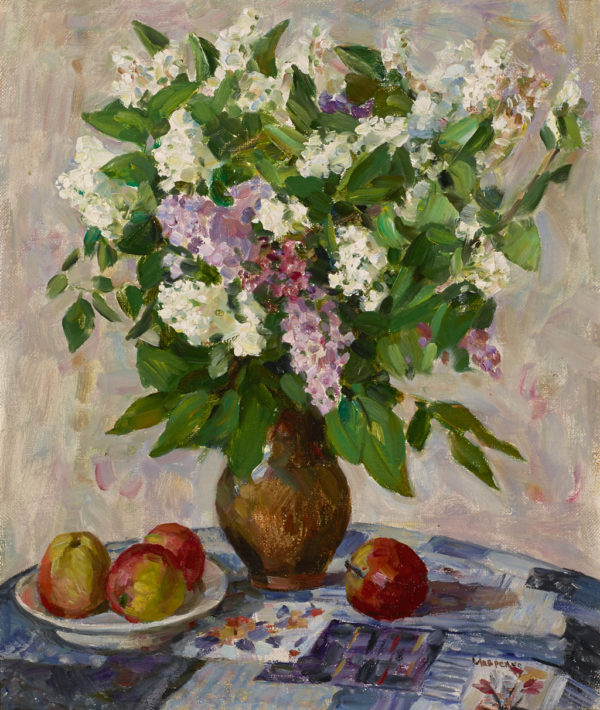 American Legacy Fine Arts presents "Lilacs in Vase, 1970" a painting by Lavrenko, Boris Mikhailovich (1920-2001)