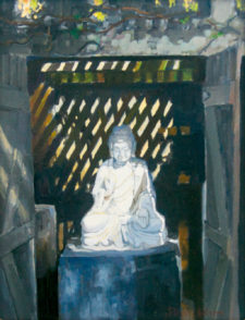 American Legacy Fine Arts presents "Buddha Revealed; Huntington Gardens" a painting by Peter Adams.