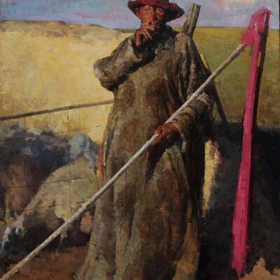 American Legacy Fine Arts presents "Mongolian Shepherd" a painting by Jove Wang.