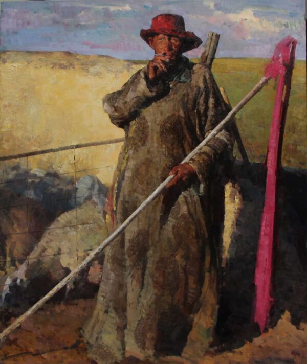 American Legacy Fine Arts presents "Mongolian Shepherd" a painting by Jove Wang.