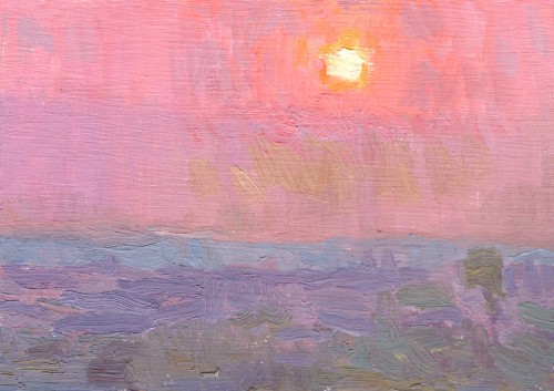 American Legacy Fine Arts presents "Sunset over the Pacific Ocean from Monterey Park" a painting by Eric Merrell.