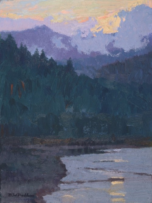 American Legacy Fine Arts presents "Last Light; Mount Shasta" a painting by Daniel W. Pinkham.
