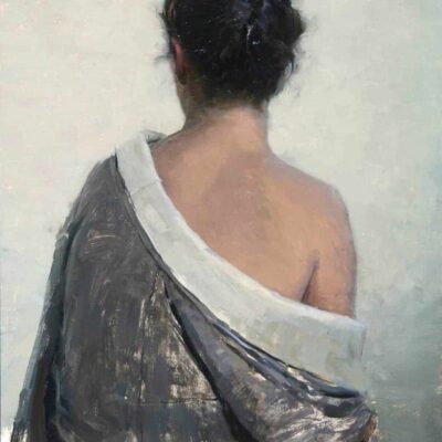 American Legacy Fine Arts presents "Pilar in Grey Kimono" a painting by Jeremy Lipking.
