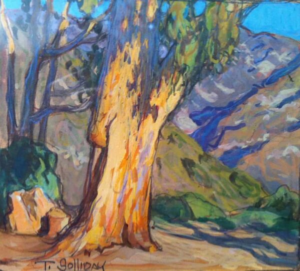 American Legacy Fine Arts presents "Eucalyptus Mountains; Altadena" a painting by Tim Solliday.