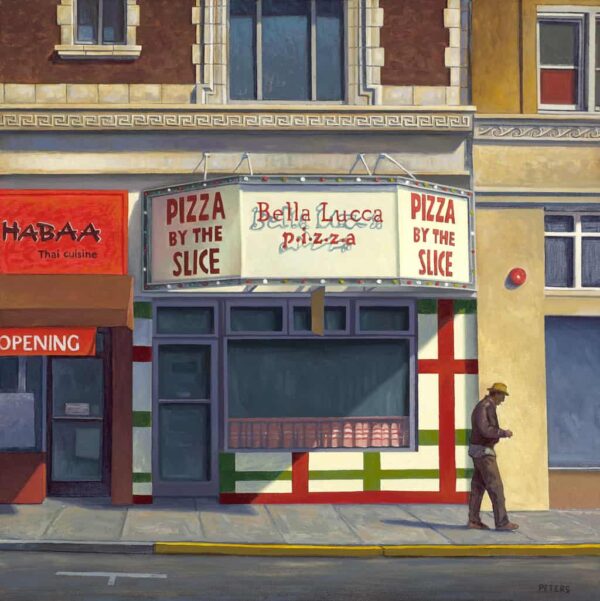 American Legacy Fine Arts presents "Pizza by the Slice" a painting by Tony Peters.