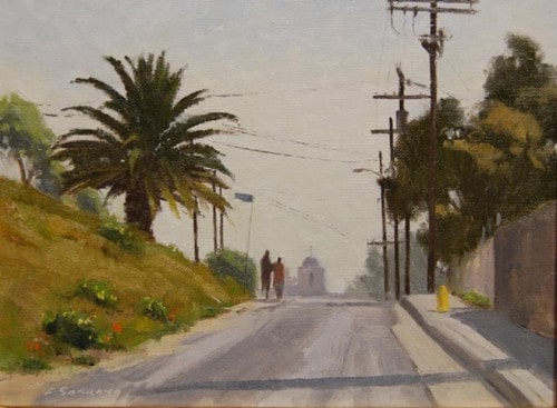 American Legacy Fine Arts presents "A Walk to Church; Echo Park" a painting by Frank Serrano.