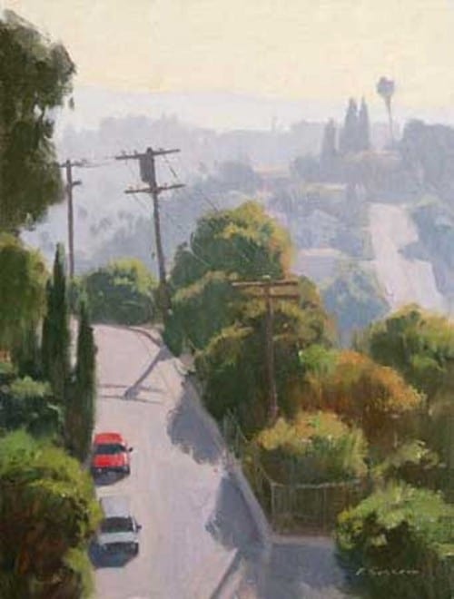 American Legacy Fine Arts presents "Hazy Hills near Lincoln Park" a painting by Frank Serrano.