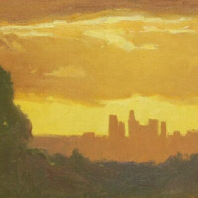 American Legacy Fine Arts presents "Stormy Sunset over L.A." a painting by Frank Serrano.
