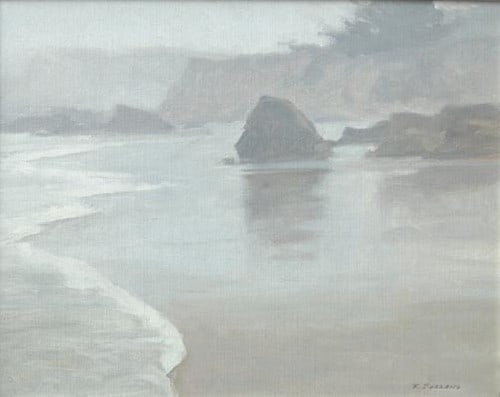American Legacy Fine Arts presents "Foggy Coast; Cambria" a painting by Frank Serrano.