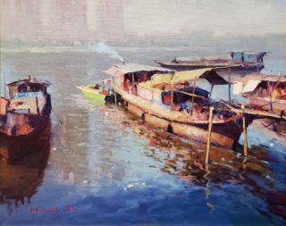 Michael Situ @situmichael , "Hometown Boat View", oil on canvas panel, 16" x 20"⁠
⁠
The painting is available, please direct message for details.⁠
⁠
⁠
⁠
#michaelsitu #oilpainting #marinescape #marinepleinair #landscapeart #chineseart #americanlegacyfinearts #contemporarytraditionalart