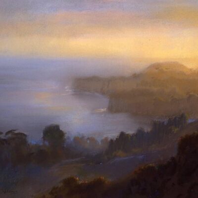 American Legacy Fine Arts presents "Afternoon Overlooking Point Dume from Latigo Canyon" a painting by Peter Adams.