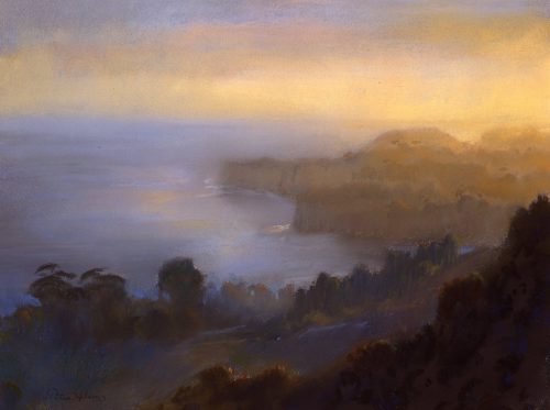 American Legacy Fine Arts presents "Afternoon Overlooking Point Dume from Latigo Canyon" a painting by Peter Adams.