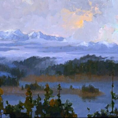American Legacy Fine Arts presents "Could Opening over Trinity Alps; Shasta, California" a painting by Peter Adams.