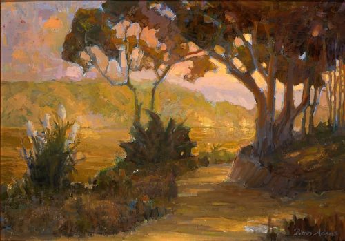 American Legacy Fine Arts presents "Eucalyptus Road at Dusk" a painting by Peter Adams.