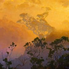 American Legacy Fine Arts presents "California Wilderness in Fog; Palo Alto" a painting by Peter Adams.