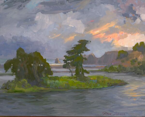 American Legacy Fine Arts presents "Caught in Storm; Russian River Delta" a painting by Peter Adams.