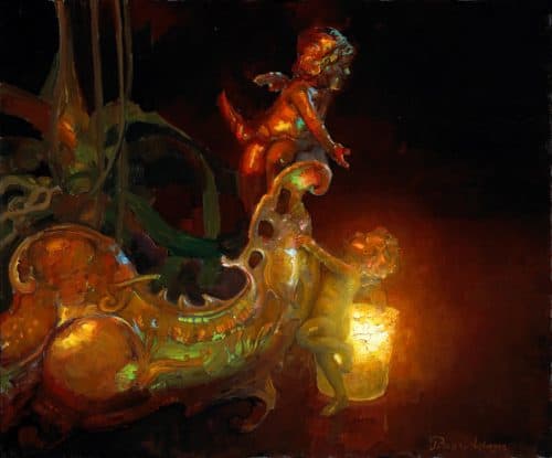 American Legacy Fine Arts presents "Cupids Ascending the Silver Ark" a painting by Peter Adams.