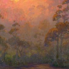 American Legacy Fine Arts presents "Eucalyptus Evening; Carlsbad" a painting by Peter Adams.