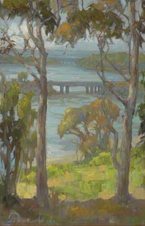 American Legacy Fine Arts presents "Eucalyptus at Batiquitos" a painting by Peter Adams.