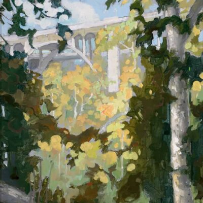 American Legacy Fine Arts presents "Foliage and Structure; Colorado Street Bridge, Arroyo Seco , Pasadena" a painting by Peter Adams.
