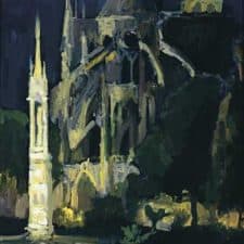 American Legacy Fine Arts presents "Notre Dame Cathedral before Midnight, Paris" a painting by Peter Adams.