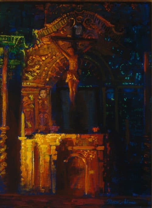 American Legacy Fine Arts presents "Serra Altar, Misssion San Juan Capistrano" a painting by Peter Adams.