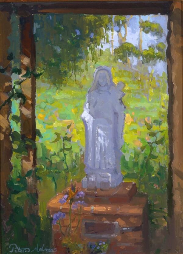 American Legacy Fine Arts presents " St. Theresa in the Garden' a painting by peter Adams.