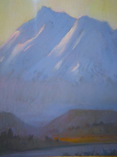 American Legacy Fine Arts presents "Sunrise on Mount Shasta" a painting by Peter Adams.
