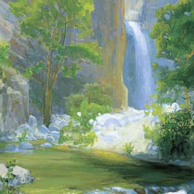 American Legacy Fine Arts presents "Waterfall at Eaton Canyon" a painting by Peter Adams.