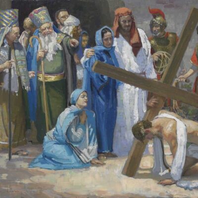 American Legacy Fine Arts presents "14 Stations of the Cross (3) Jesus Falls for the First Time" a painting by Peter Adams.