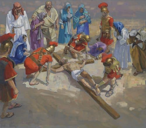 American legacy Fine Arts presents "14 Stations of the Cross (11) Jesus is Nailed to the Cross" a painting by Peter Adams.