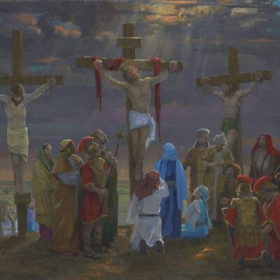 American Legacy Fine Arts presents "14 Stations of the Cross (12) The Crucifixion" a painting by Peter Adams.