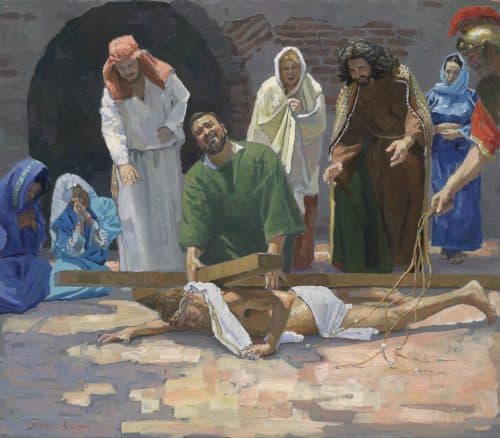 American Legacy Fine Arts presents "14 Stations of the Cross (9) Jesus Falls for the Third Time" a painting by Peter Adams.