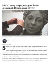 American Legacy Fine Arts presents Christopher Slatoff in The Los Angles Times for Hecuba, Queen of Troy sculpture in new USC Village.
