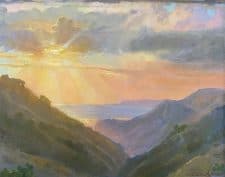 American Legacy Fine Arts presents "Sunset from the Fire Road,Catalina" a painting by Peter Adams.