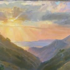 American Legacy Fine Arts presents "Sunset from the Fire Road,Catalina" a painting by Peter Adams.
