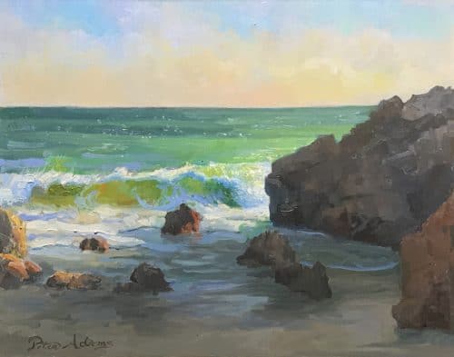 American Legacy Fine Arts presents "Windy Afternoon at Leo Carillo Beach" a painting by Peter Adams.