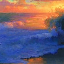 American Legacy Fine Arts presents "Evening Splash; Leo Carrillo Beach" a painting by Peter Adams.