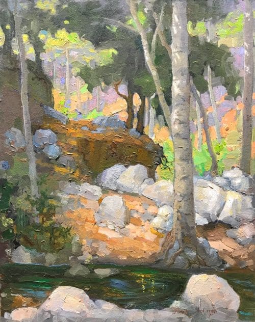American Legacy Fine Arts presents "Forest of Alders; Millard Canyon, San Gabriel Mountains" a painting by Peter Adams.