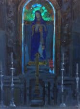 American Legacy Fine Arts presents "Altar, Church of St. John the Baptist in Ein Karem" a painting by Peter Adams.